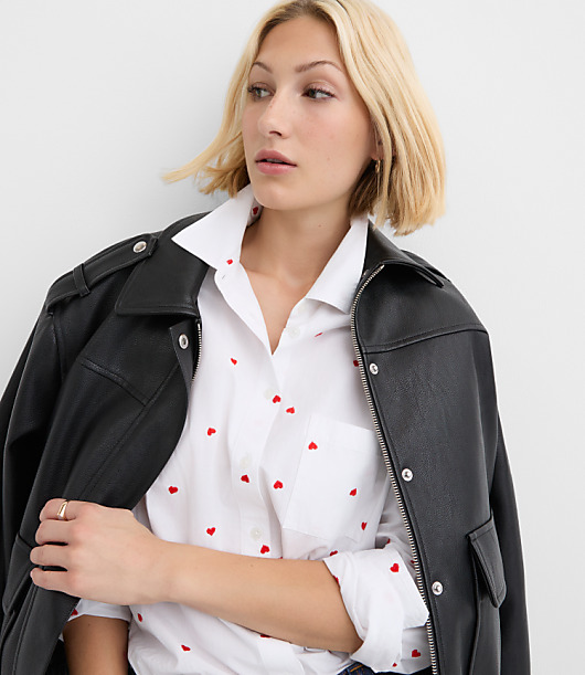 Petite Heart Embroidered Everyday Relaxed Pocket Shirt