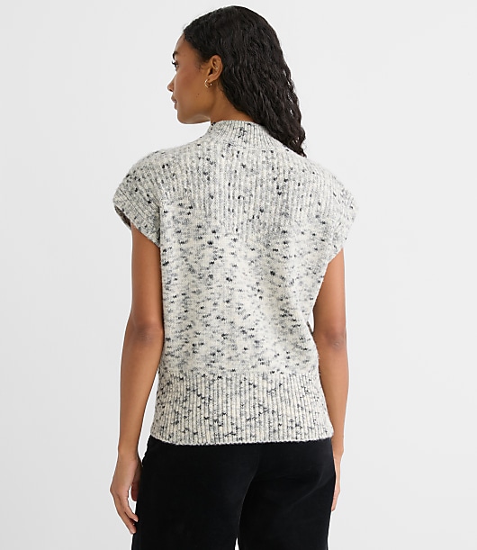 Melange Ribtrim Sleeveless Mock Neck Sweater