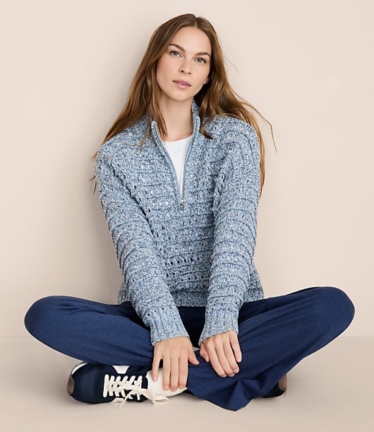 Lou & Grey Marled Open Stitch Half Zip Sweater