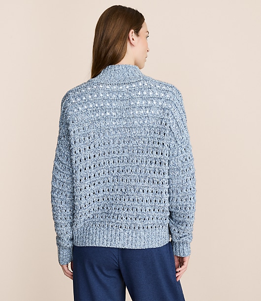 Petite Lou & Grey Marled Open Stitch Half Zip Sweater