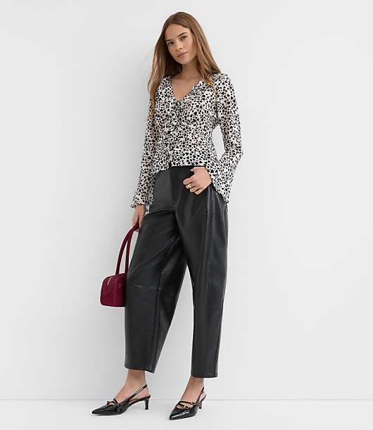 Petite Heart Ruffle Tie Neck Blouse