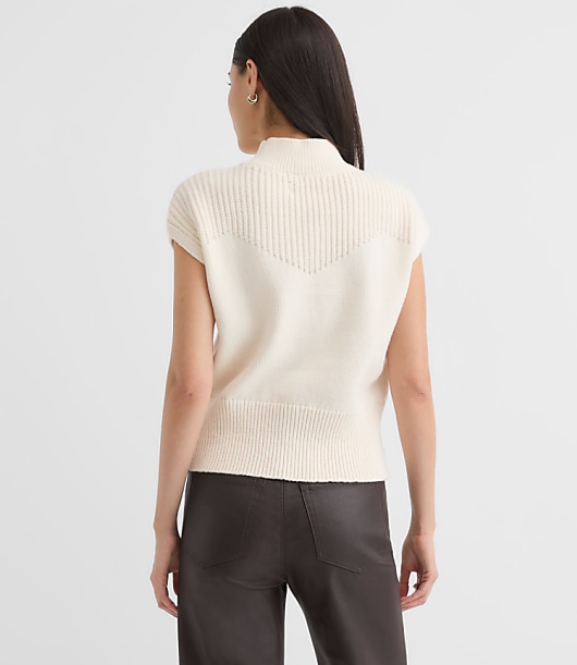 Ribtrim Sleeveless Mock Neck Sweater