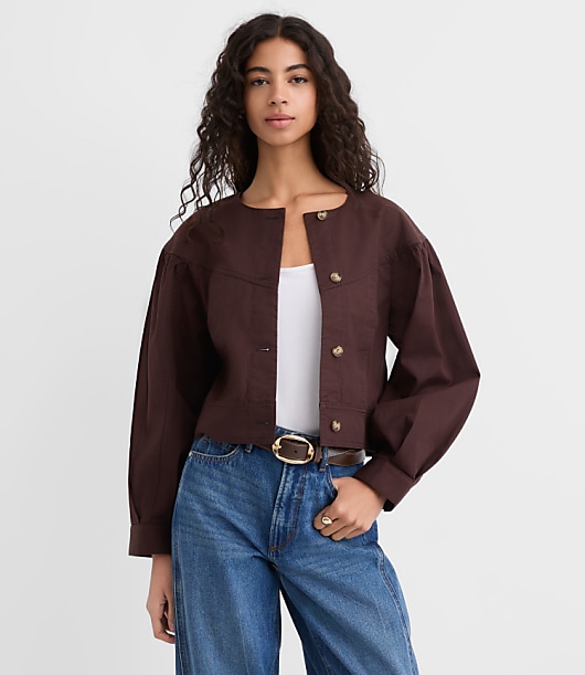 Loft Gathered Sleeve Twill Jacket