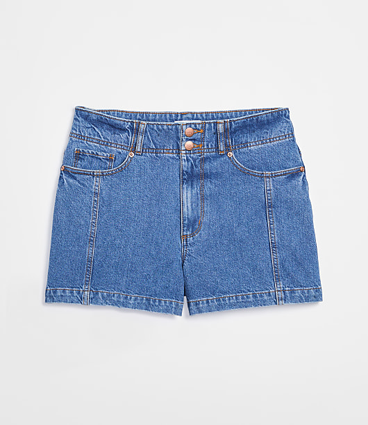 Rivete Curvy Double Shank High Rise Denim Shorts in Dark Wash