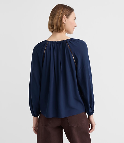 Petite Floral Cutout Embroidered V-Neck Blouse