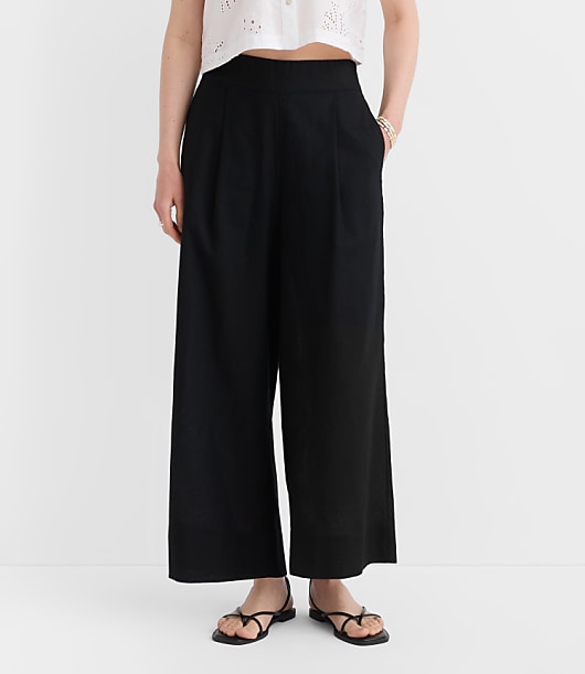 LOFT Beach Linen Cotton Wide Leg Pants