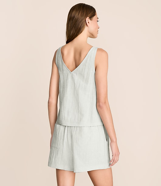 Lou & Grey Crosshatch Linen Cotton Tie Keyhole Tank Top