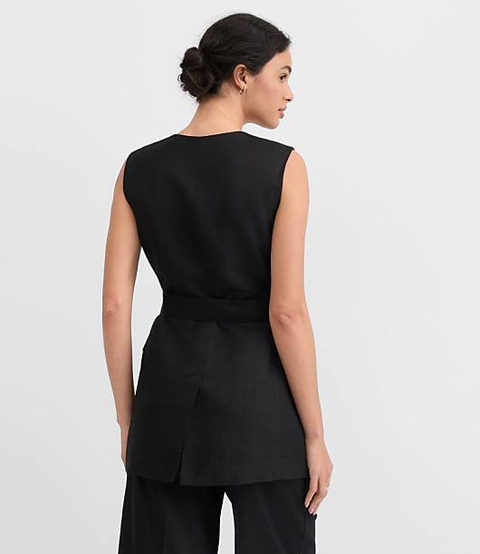 Petite Linen Blend Belted Pocket Vest