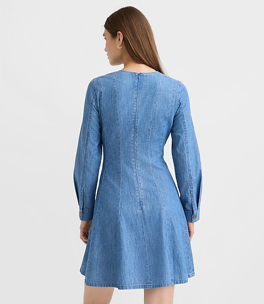 Chambray Seamed Barrel Sleeve Mini Dress