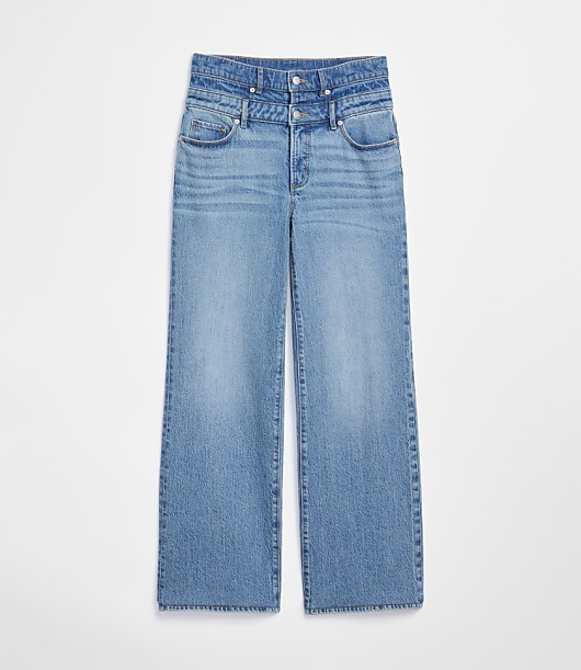 Rivete Curvy Double Waisted High Rise Wide Leg Jeans in Light Wash