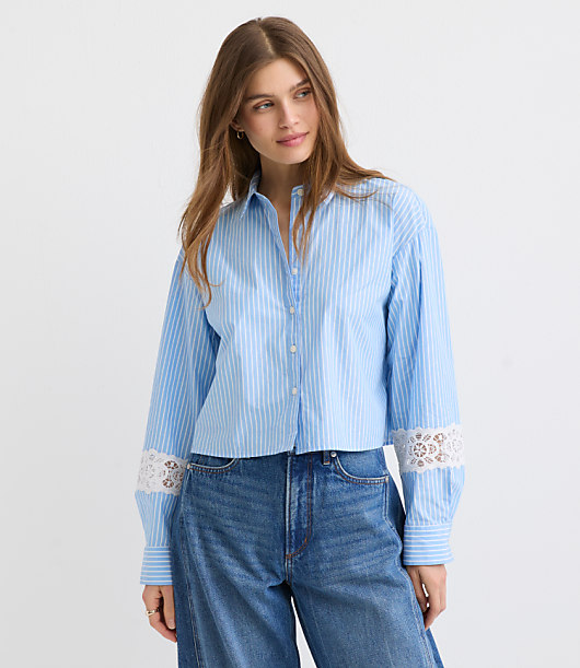 Striped Poplin Everyday Abbreviated Shirt