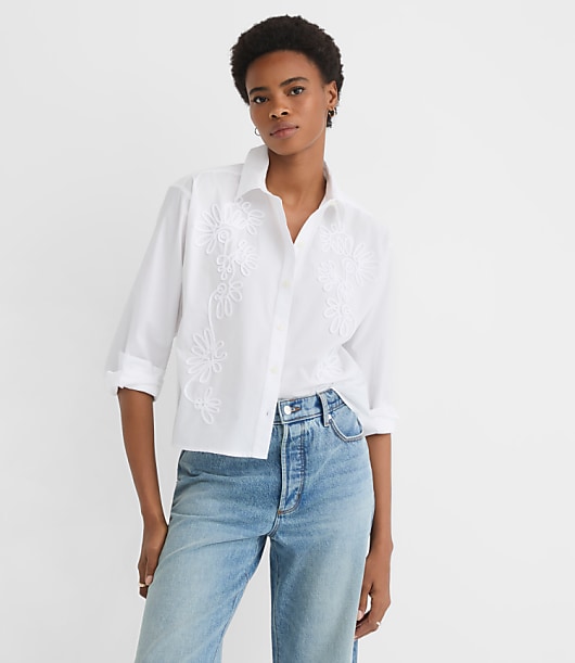 Floral Embroidered Poplin Everyday Abbreviated Shirt