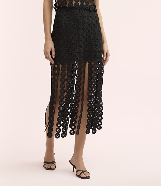 Lately Crochet Lace Fringe Midi Skirt