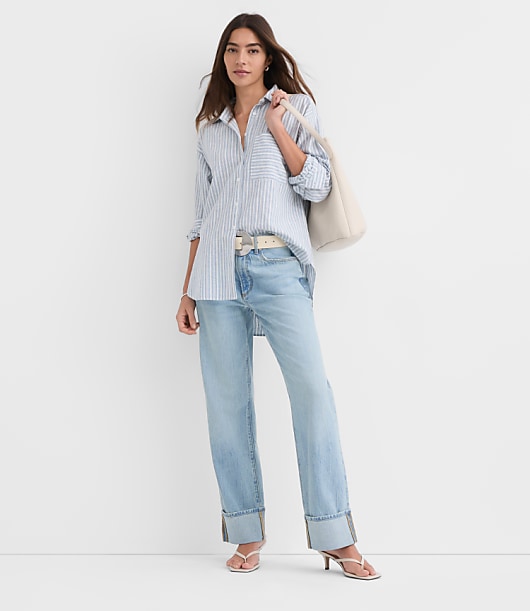 Striped Linen Cotton Everyday Oversized Pocket Shirt