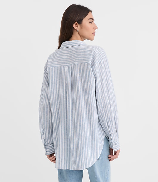 Striped Linen Cotton Everyday Oversized Pocket Shirt