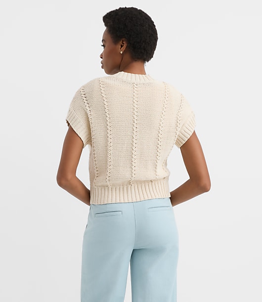 Petite Pointelle Textured Short Sleeve Cardigan