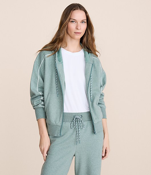 Petite Lou & Grey Heathered Piped Elite Fleece Zip Hoodie