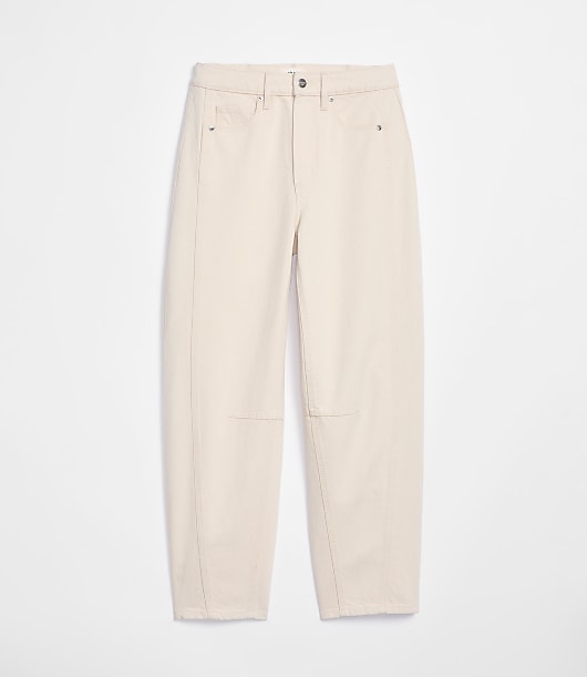 Rivete Curvy Seamed High Rise Barrel Jeans in Ivory