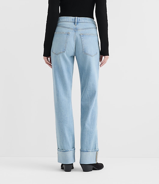 Rivete Tall Curvy Cuffed Mid Rise Relaxed Straight Jeans in Light Wash