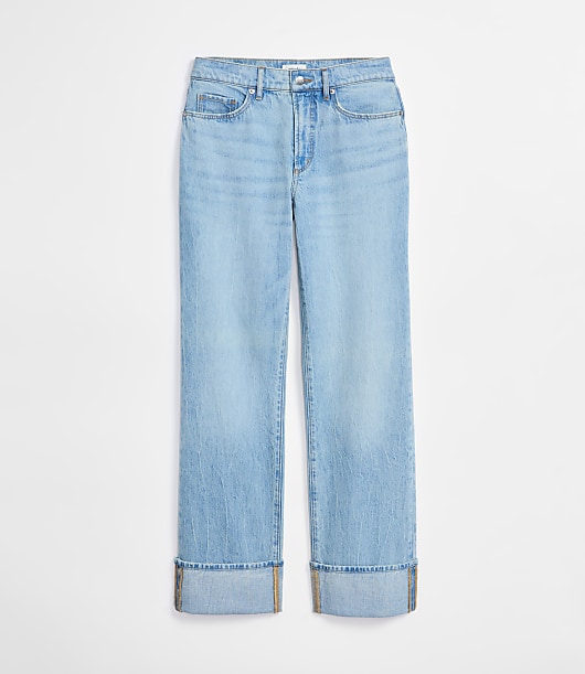 Rivete Tall Curvy Cuffed Mid Rise Relaxed Straight Jeans in Light Wash
