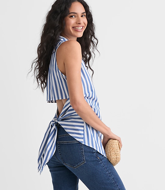 Loft Poplin Cutout Tie Back Halter Top