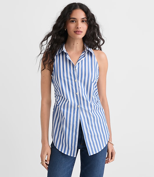 Poplin Cutout Tie Back Halter Top