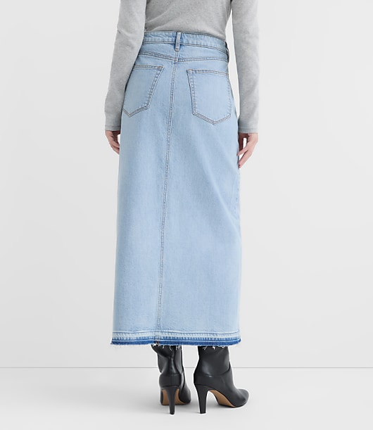 Rivete Tall Front Slit Denim Maxi Skirt in Vintage Light Wash