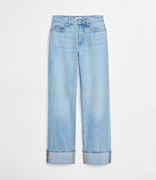 Rivete Tall Cuffed Mid Rise Relaxed Straight Jeans in Light Wash
