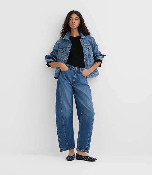 Rivete Petite Denim Trucker Jacket in Vintage Mid Wash