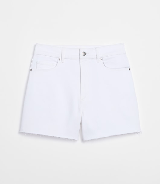 Rivete Curvy High Rise Cut Off Denim Shorts in White