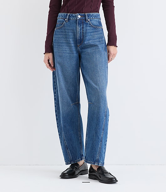 Rivete Tall Seamed High Rise Barrel Jeans in Dark Wash