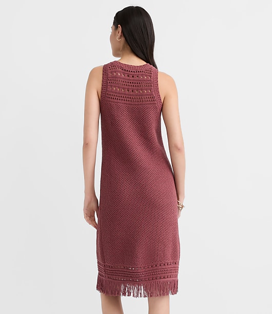 Fringe Pointelle Mini Sweater Dress