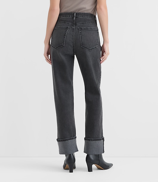Rivete Tall Curvy Cuffed High Rise Straight Jeans in Noir Wash
