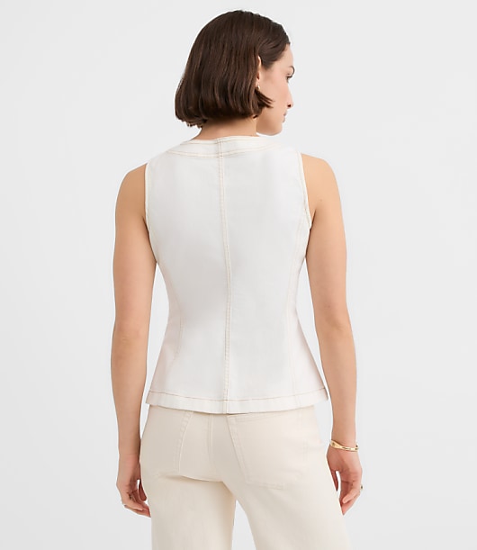 Petite Denim Pocket Vest in Ivory