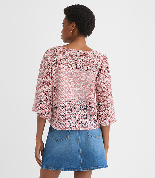 Petite Floral Lace Boatneck Blouse