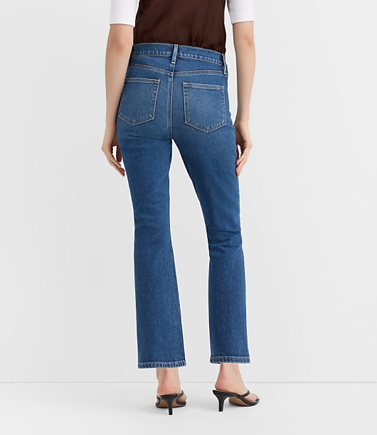 Rivete Short Welt Pocket High Rise Kick Crop Jeans in Mid Wash