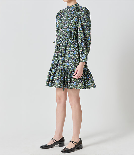 English Factory Floral Pintuck Button Mini Dress