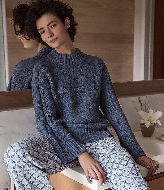 Haven Well Within Cotton Blend Horizontal Cable Sweater