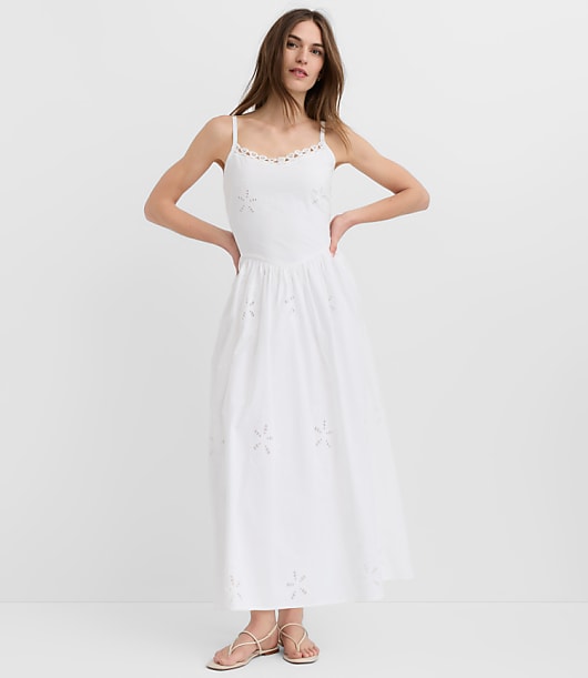 Floral Eyelet Strappy Midi Dress