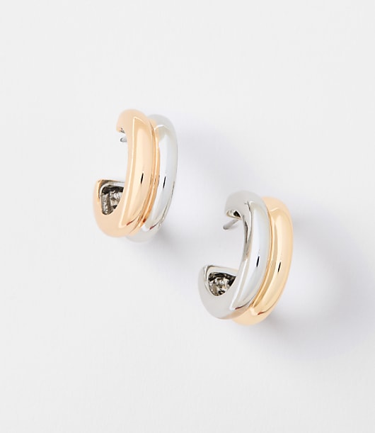 Loft Mixed Metal Puffy Hoop Earrings
