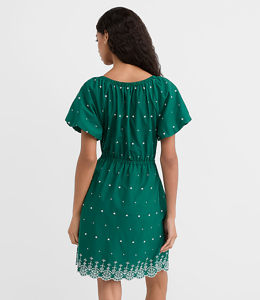 Petite Eyelet Puff Sleeve Mini Pocket Dress