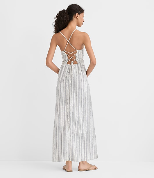 LOFT Beach Striped Seersucker Crisscross Back Maxi Dress