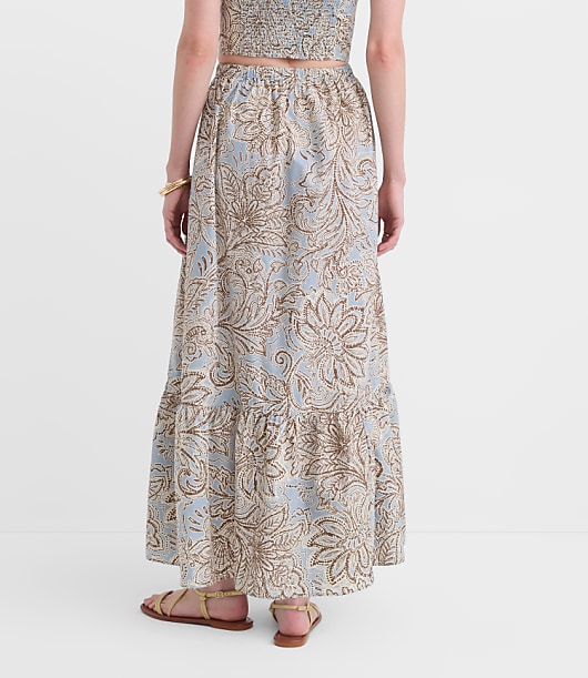 LOFT Beach Floral Poplin Tiered Maxi Pocket Skirt