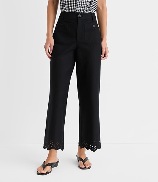 Petite Palmer Wide Leg Crop Pants with Eyelet Hem