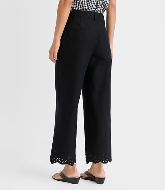 Petite Palmer Wide Leg Crop Pants with Eyelet Hem