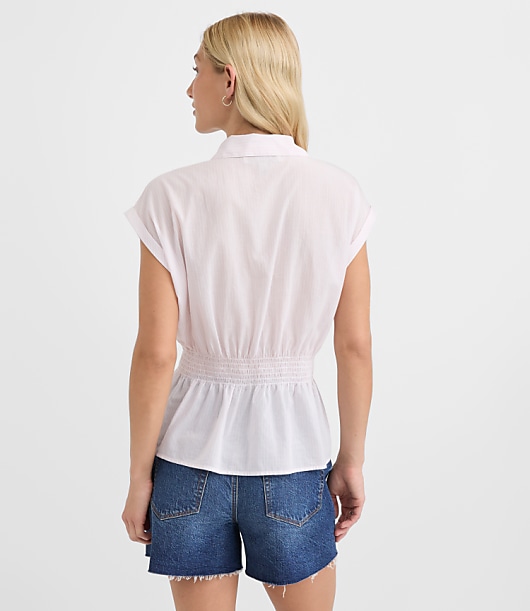 Petite Stripe Smocked Waist Shirt