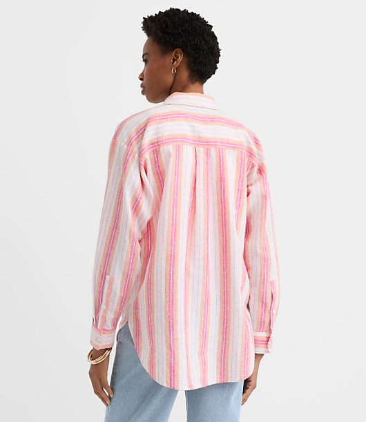 Petite Striped Linen Cotton Everyday Oversized Shirt