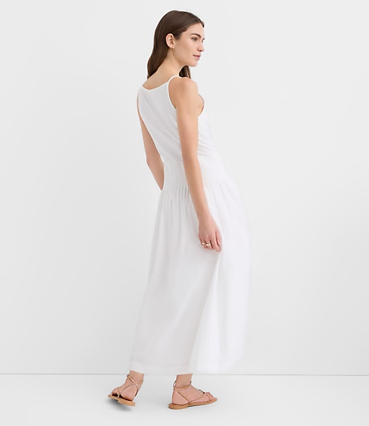 Pleated Mixed Media Midi Halter Dress