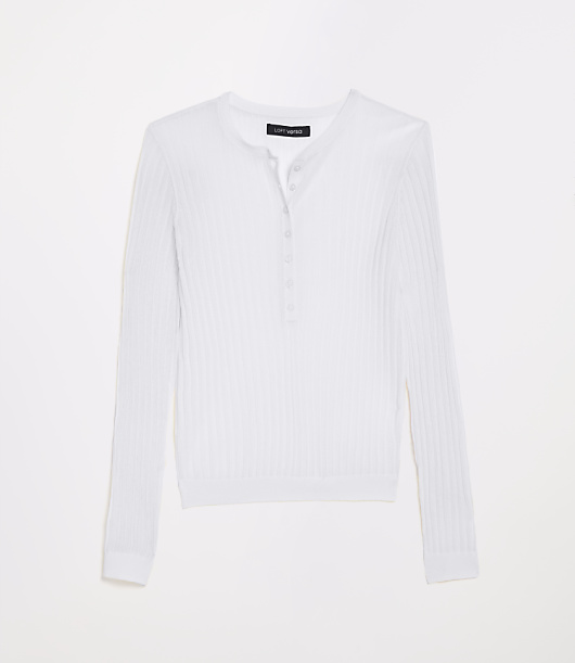 LOFT Versa Ribbed Henley Sweater - Whisper White