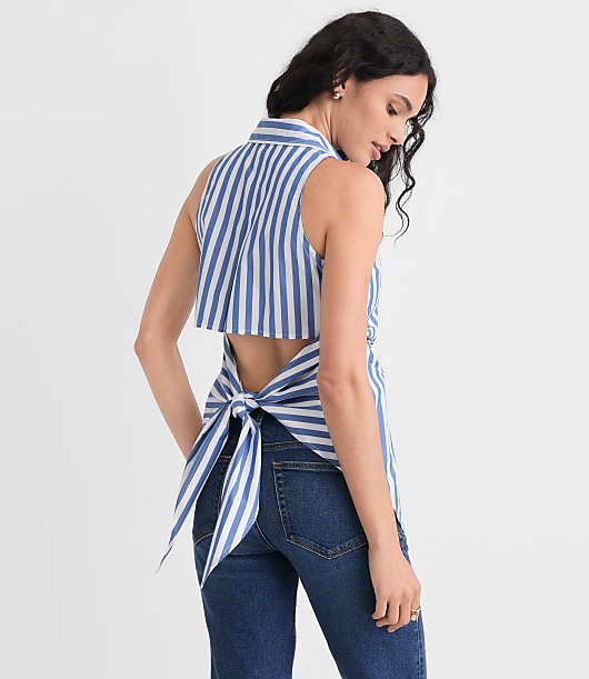 Petite Poplin Cutout Tie Back Halter Top
